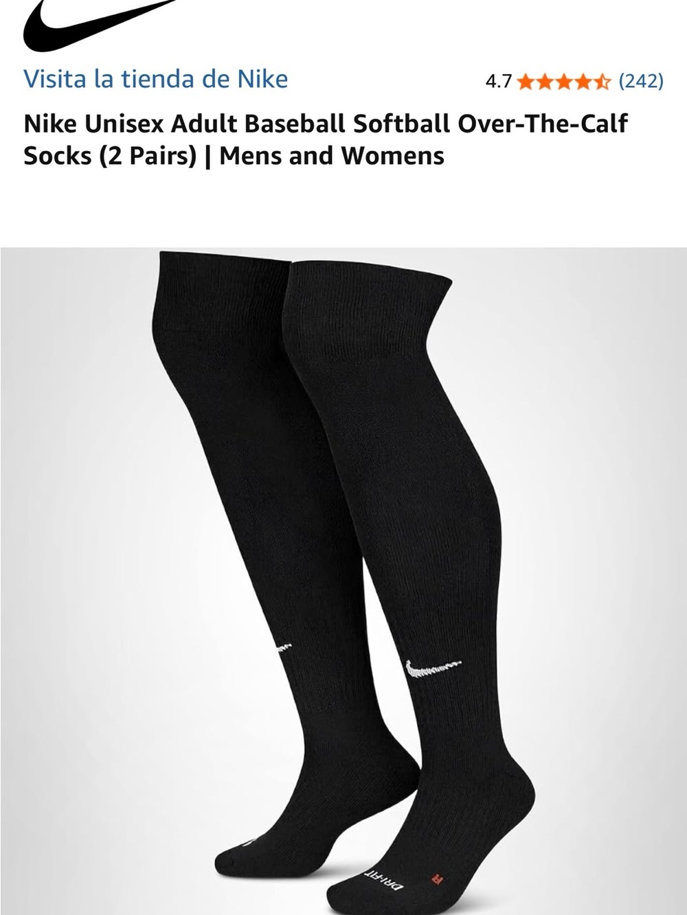 Basketball Nike Black Over-The-Calf Athletic Socks — 2 Pairs